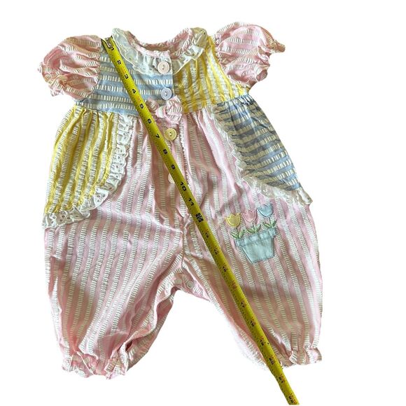 Baby Togs Size 3-6 Months Pastel Color Block Pants Romper Short Sleeve Tulips - Picture 7 of 10